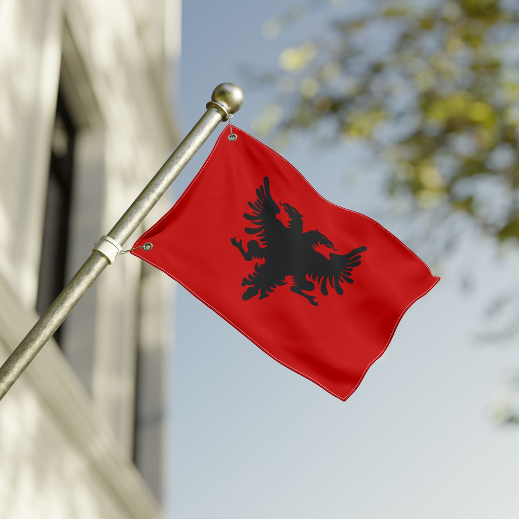 Albanian Double-Sided Flag 1920s — Red Black Two-Headed Eagle Outdoor Banner