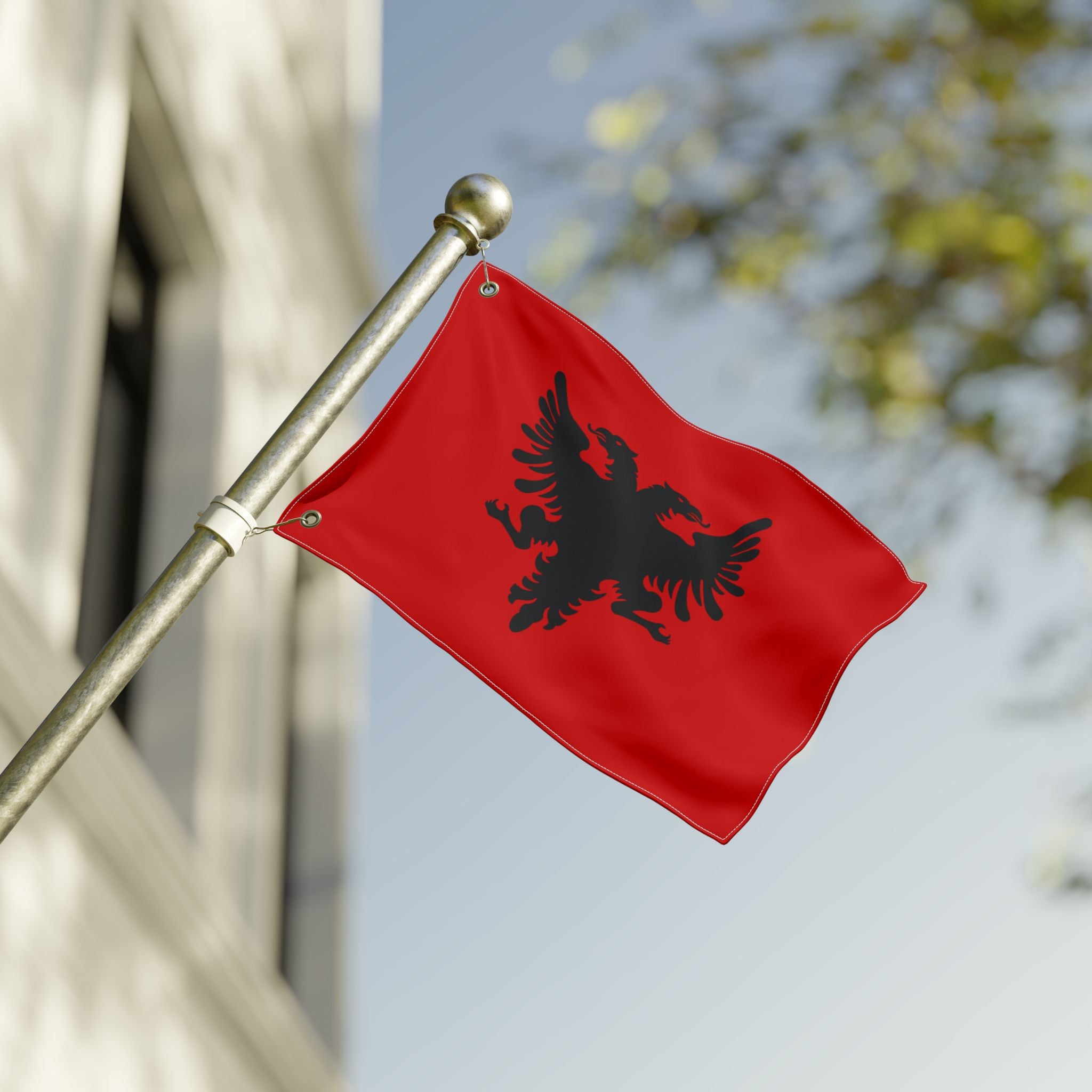 Albanian Double-Sided Flag 1920s — Red Black Two-Headed Eagle Outdoor Banner
