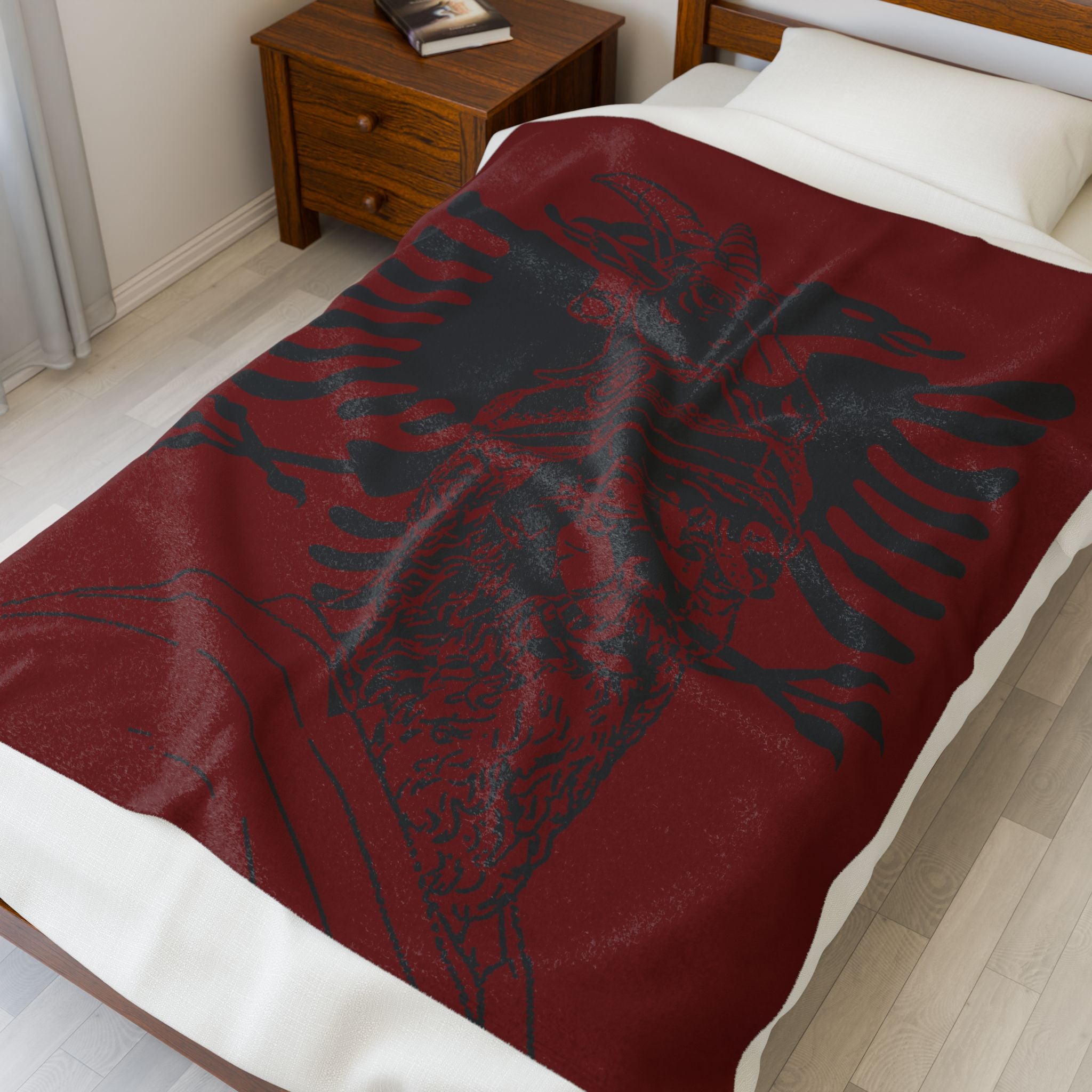 Albanian Eagle Velveteen Plush Blanket – Skanderbeg Portrait Throw