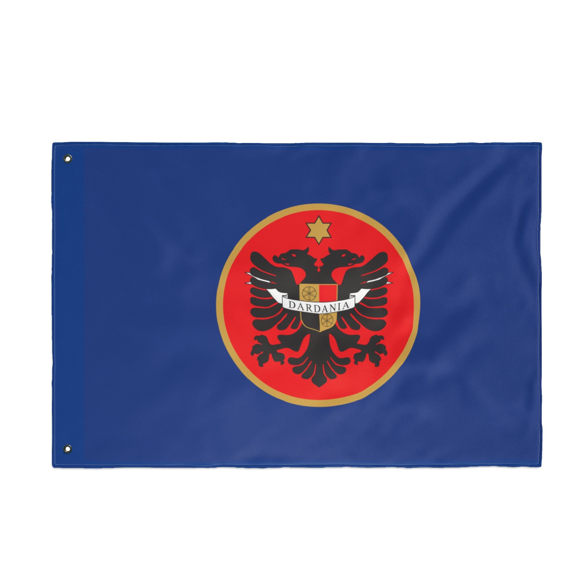 Albanian Crest Double-Sided Flag – Dardania Emblem on Blue