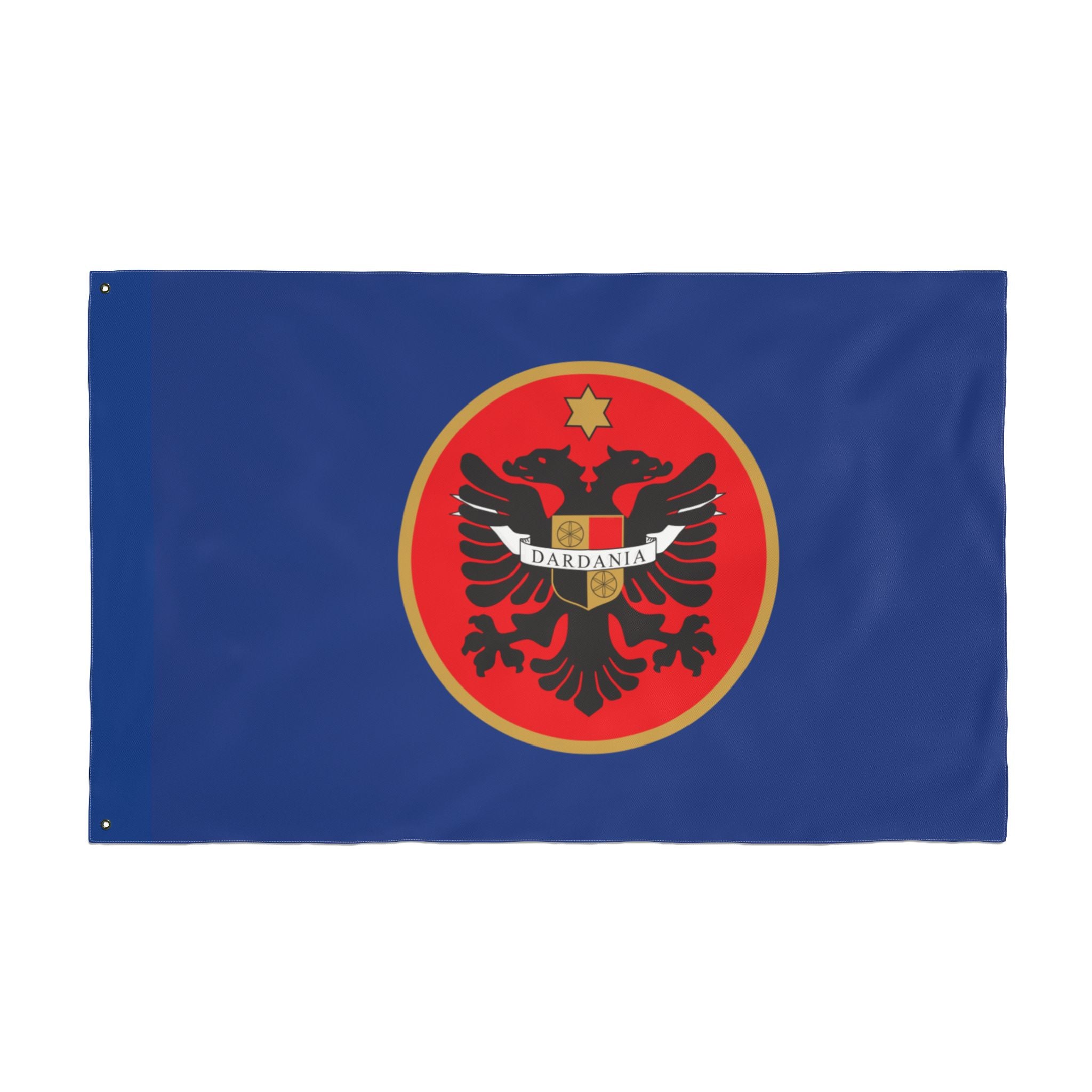 Albanian Crest Double-Sided Flag – Dardania Emblem on Blue