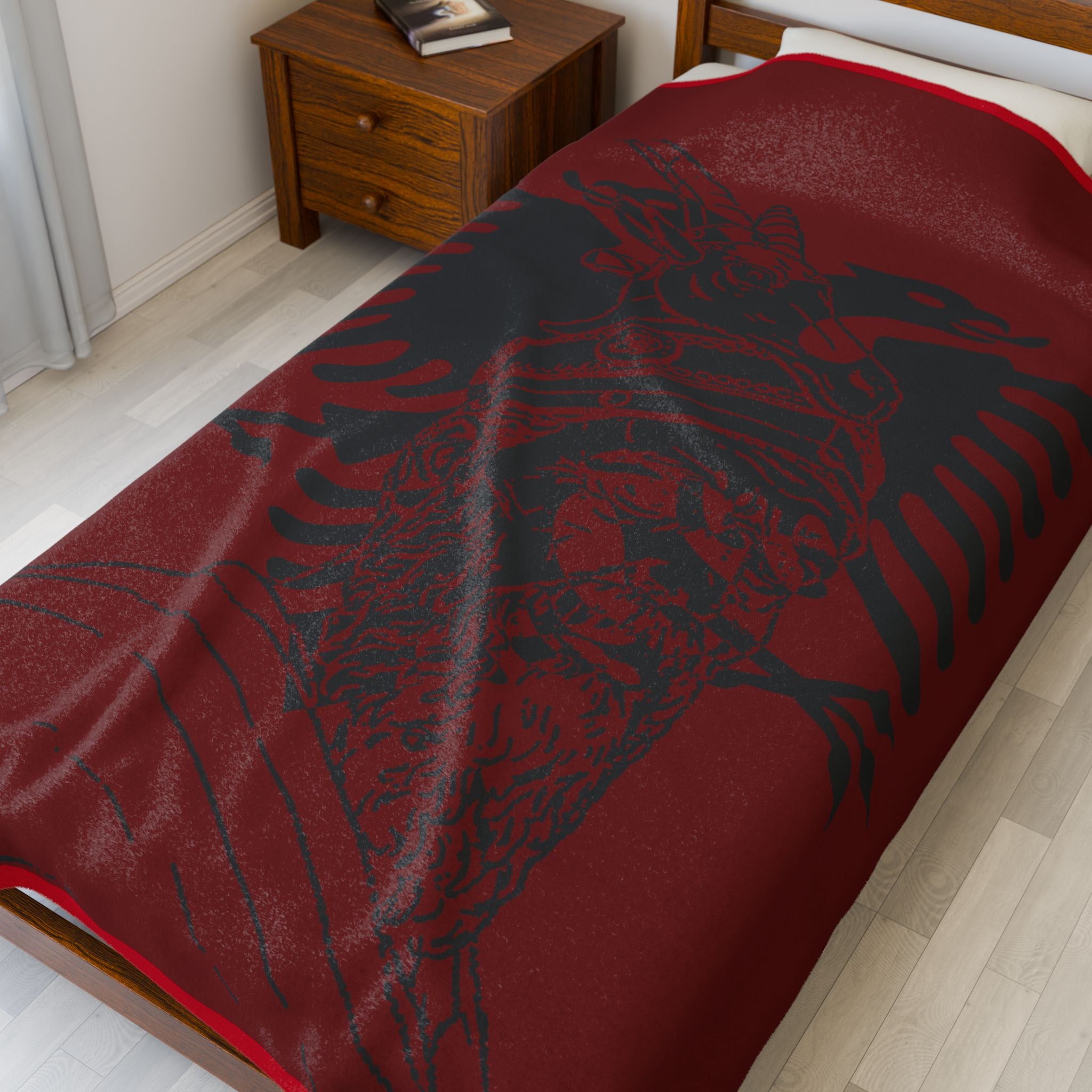 Albanian Eagle Velveteen Plush Blanket – Skanderbeg Portrait Throw