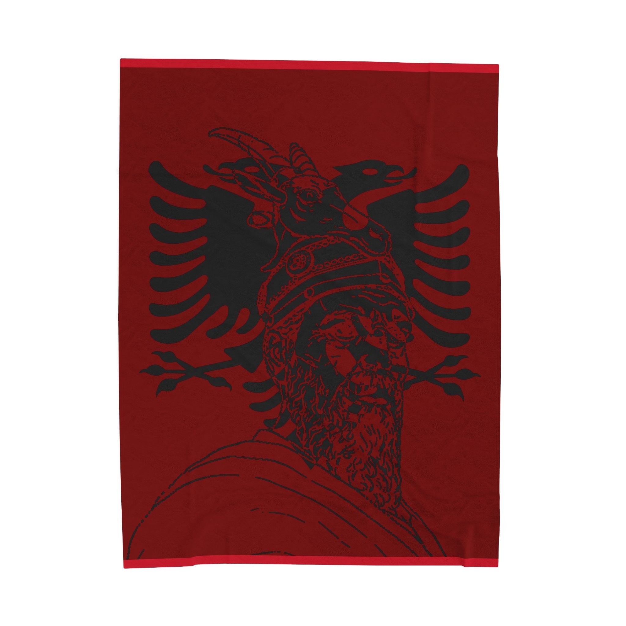 Albanian Eagle Velveteen Plush Blanket – Skanderbeg Portrait Throw