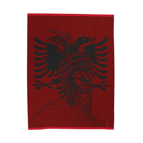 Albanian Eagle Velveteen Plush Blanket – Skanderbeg Portrait Throw