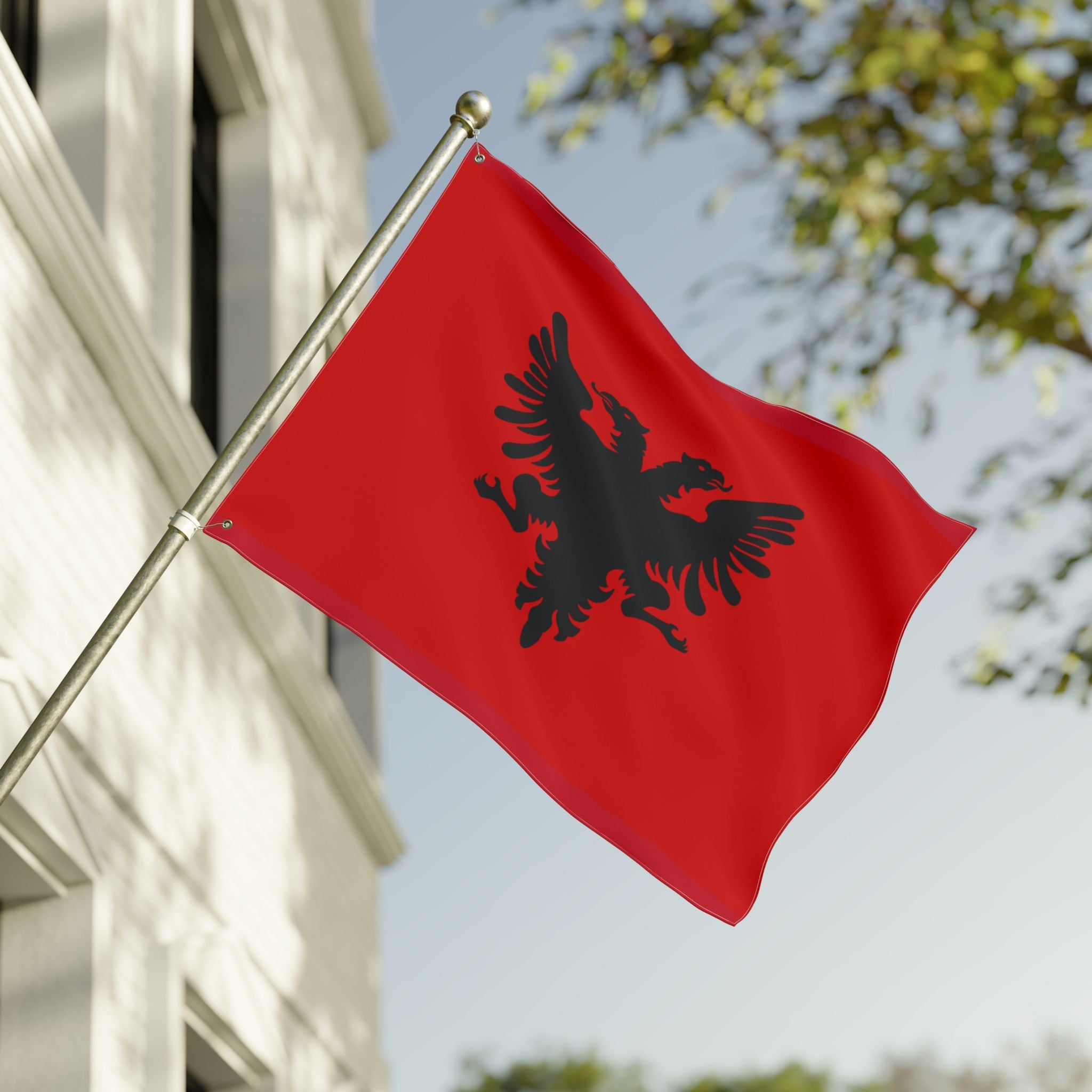 Albanian Double-Sided Flag 1920s — Red Black Two-Headed Eagle Outdoor Banner