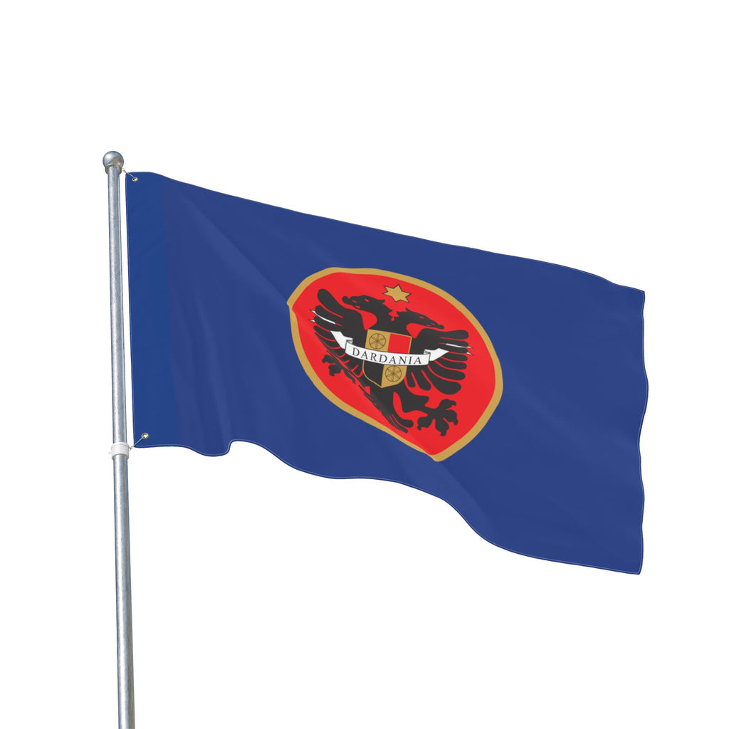Albanian Crest Double-Sided Flag – Dardania Emblem on Blue