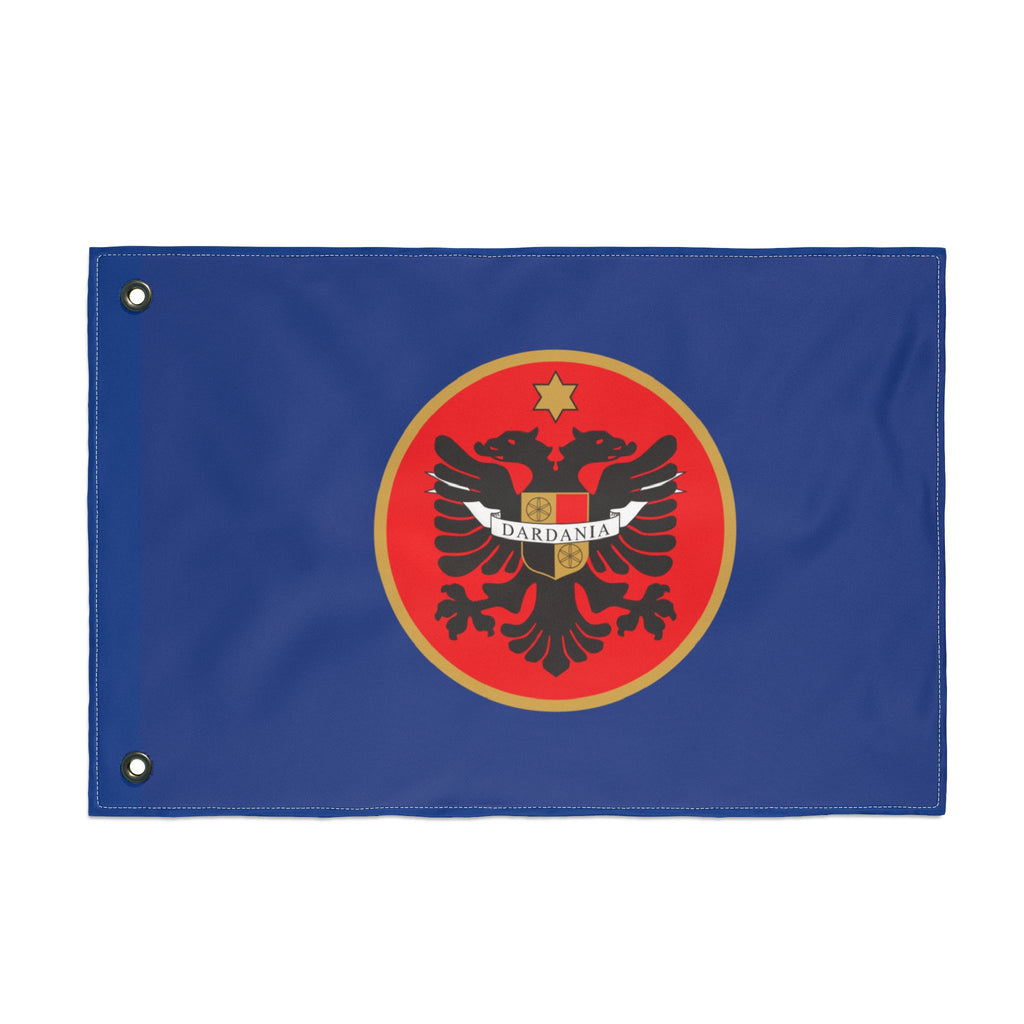 Albanian Crest Double-Sided Flag – Dardania Emblem on Blue