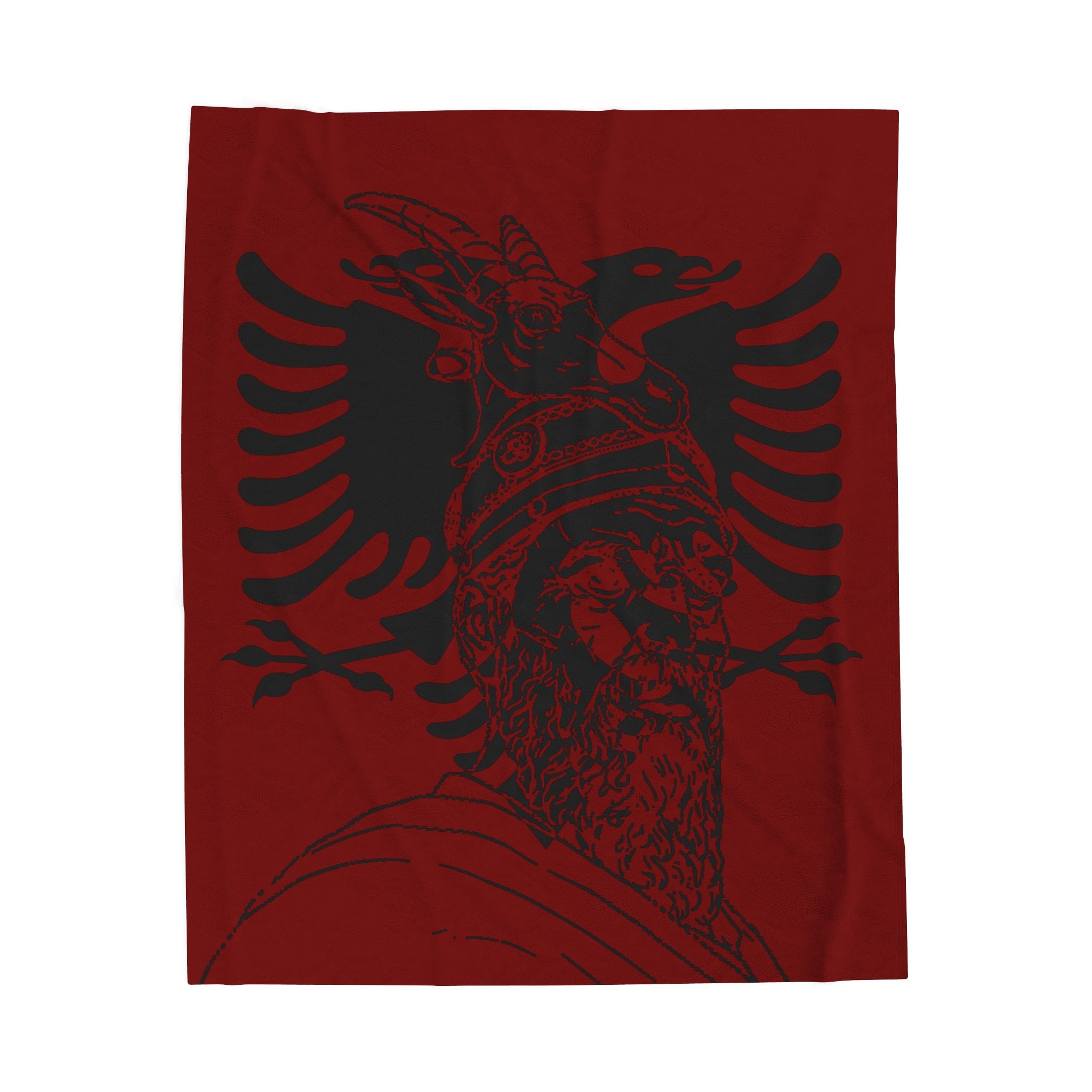 Albanian Eagle Velveteen Plush Blanket – Skanderbeg Portrait Throw