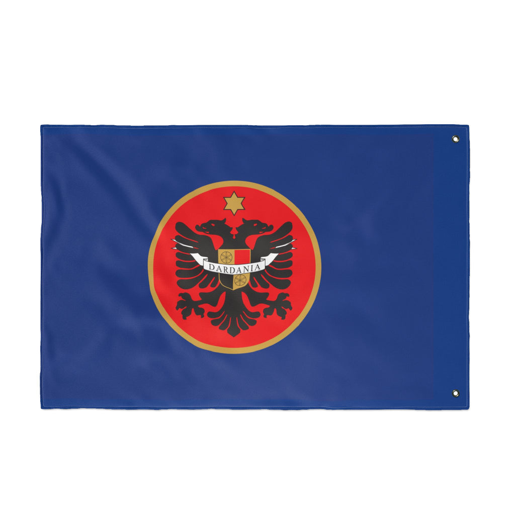 Albanian Crest Double-Sided Flag – Dardania Emblem on Blue