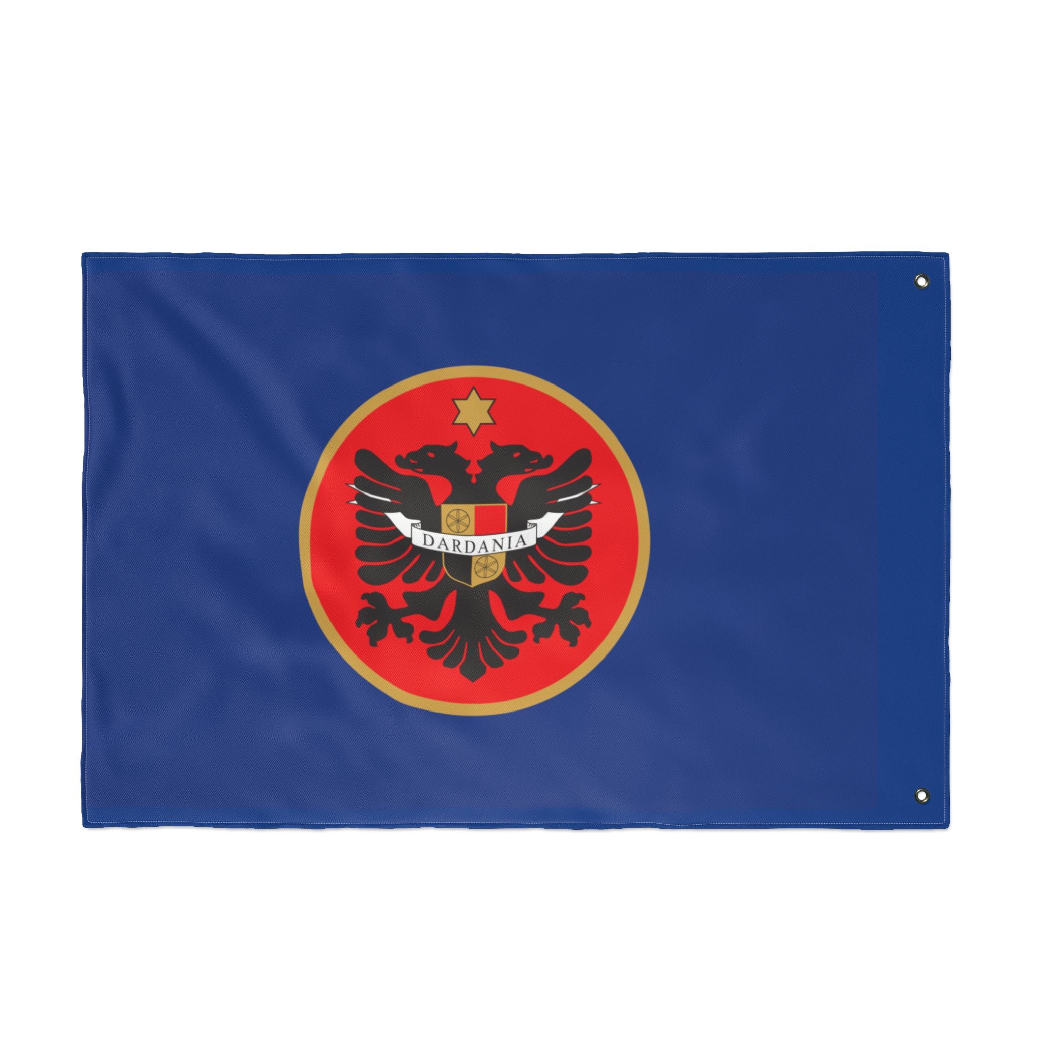 Albanian Crest Double-Sided Flag – Dardania Emblem on Blue