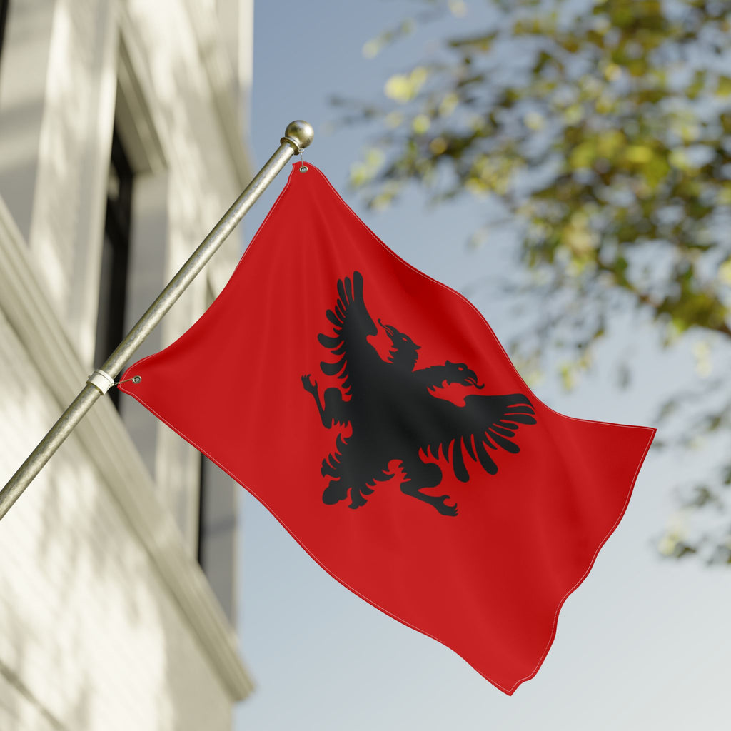 Albanian Double-Sided Flag 1920s — Red Black Two-Headed Eagle Outdoor Banner