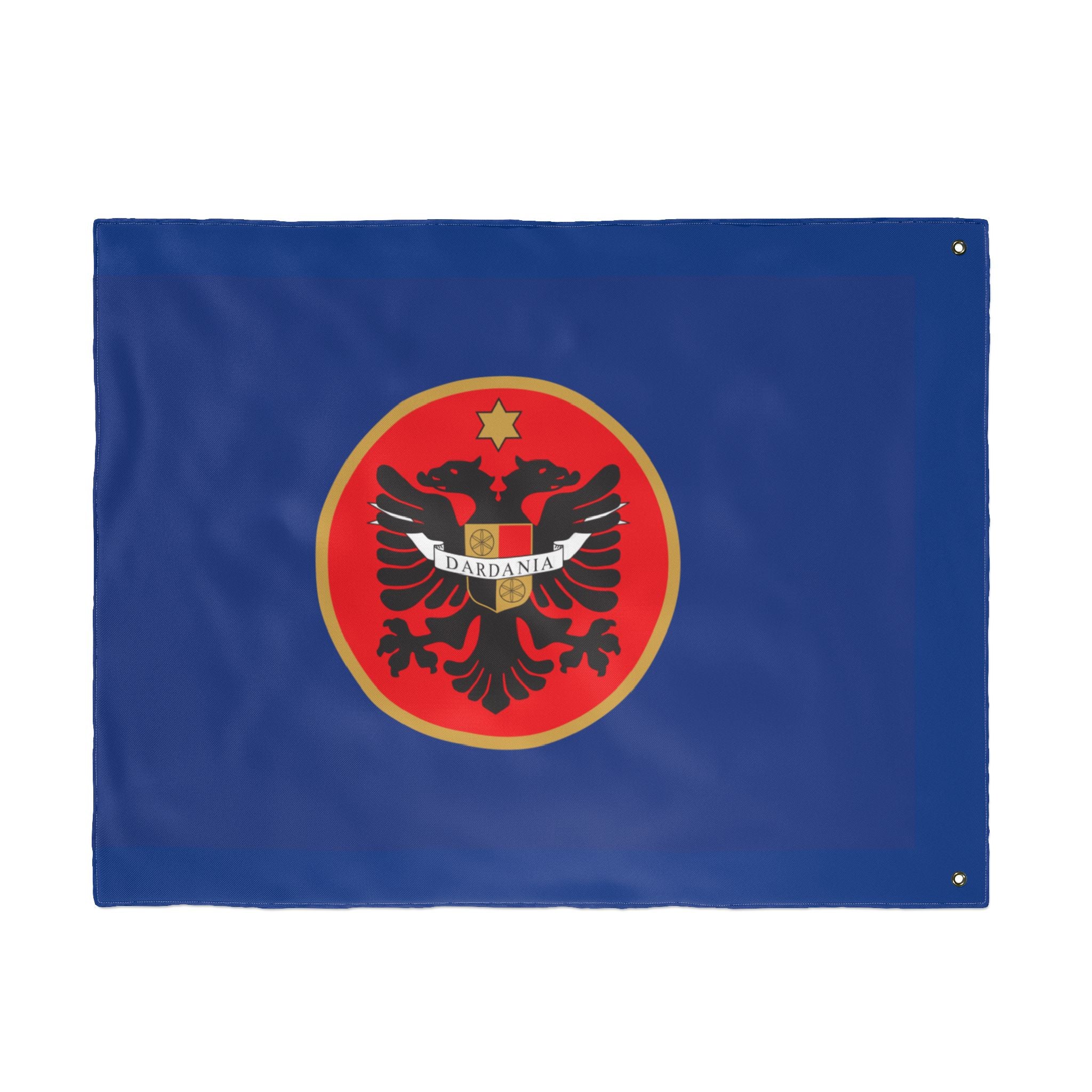 Albanian Crest Double-Sided Flag – Dardania Emblem on Blue