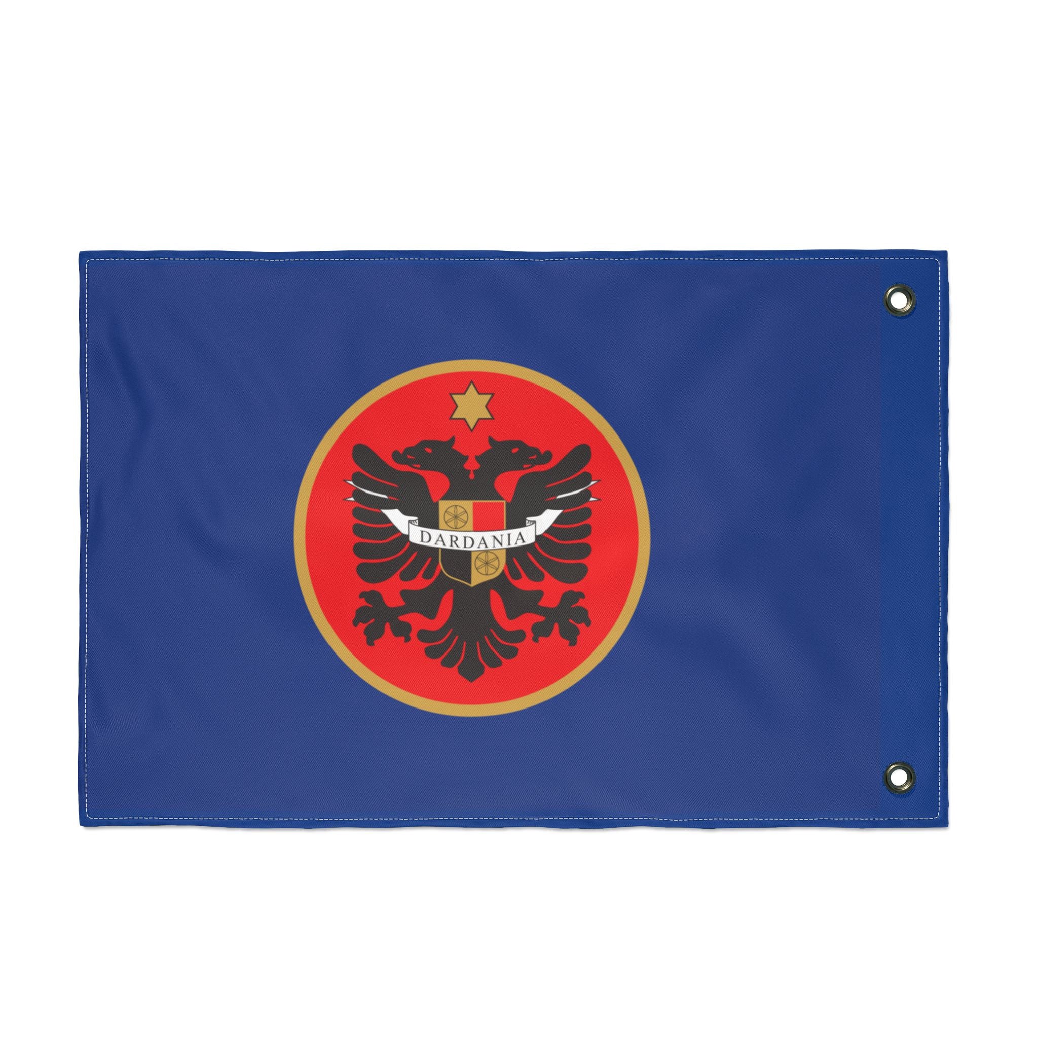 Albanian Crest Double-Sided Flag – Dardania Emblem on Blue