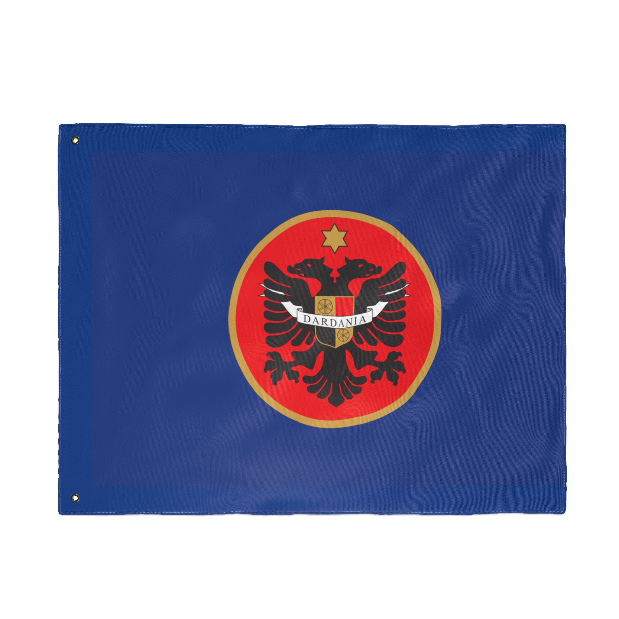 Albanian Crest Double-Sided Flag – Dardania Emblem on Blue